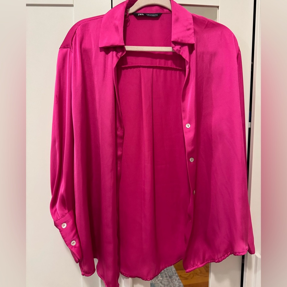 Zara Satin Button-Up Top